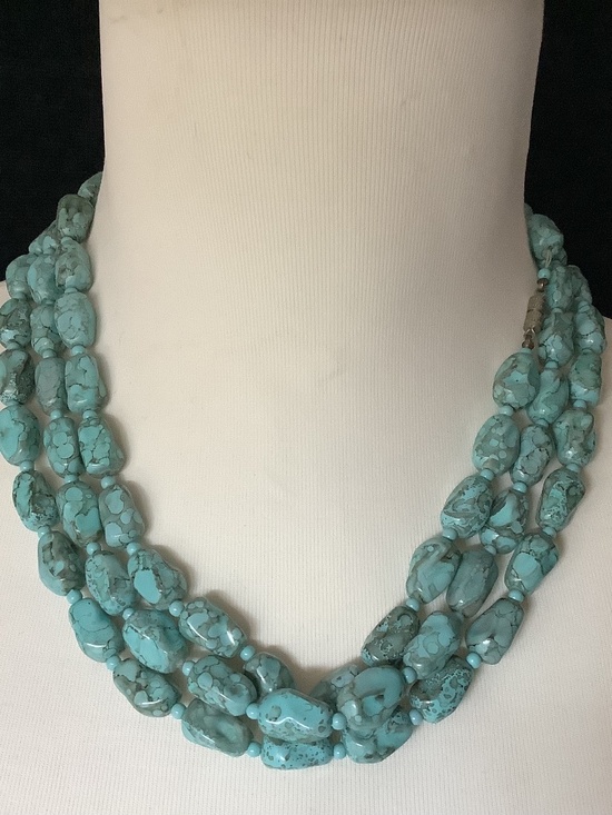 Faux Turquoise Beaded Necklace 56 Inches Long - Picture 1 of 6